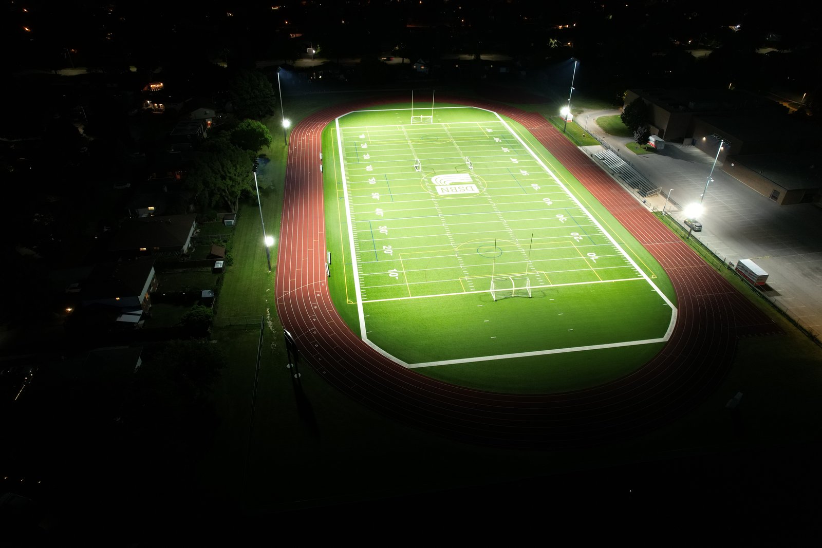 Governor Simcoe DSBN field aerial night view