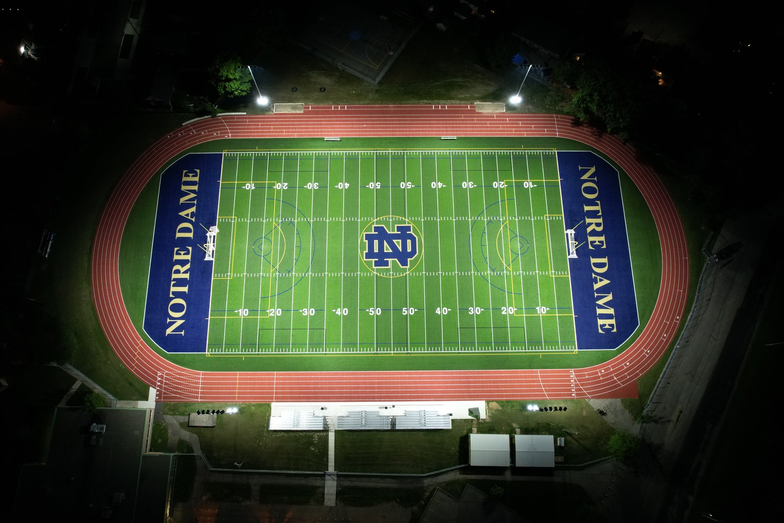 Notre Dame football field and track at night 3
