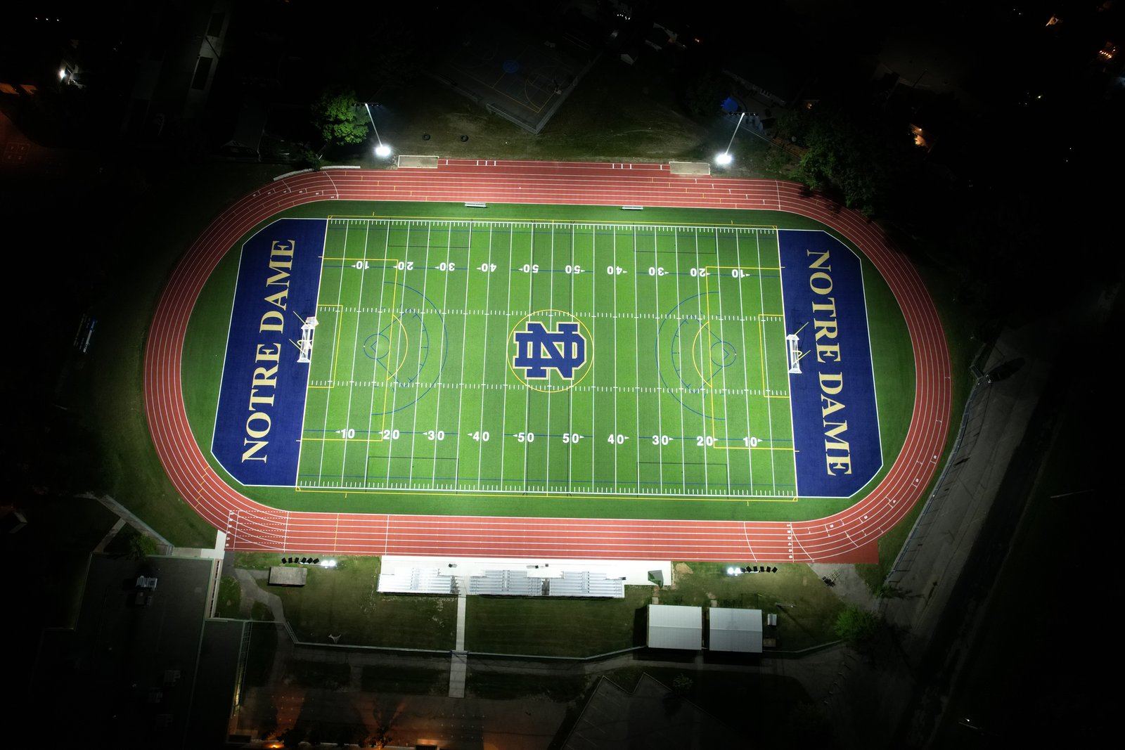 Notre Dame football field and track at night 6