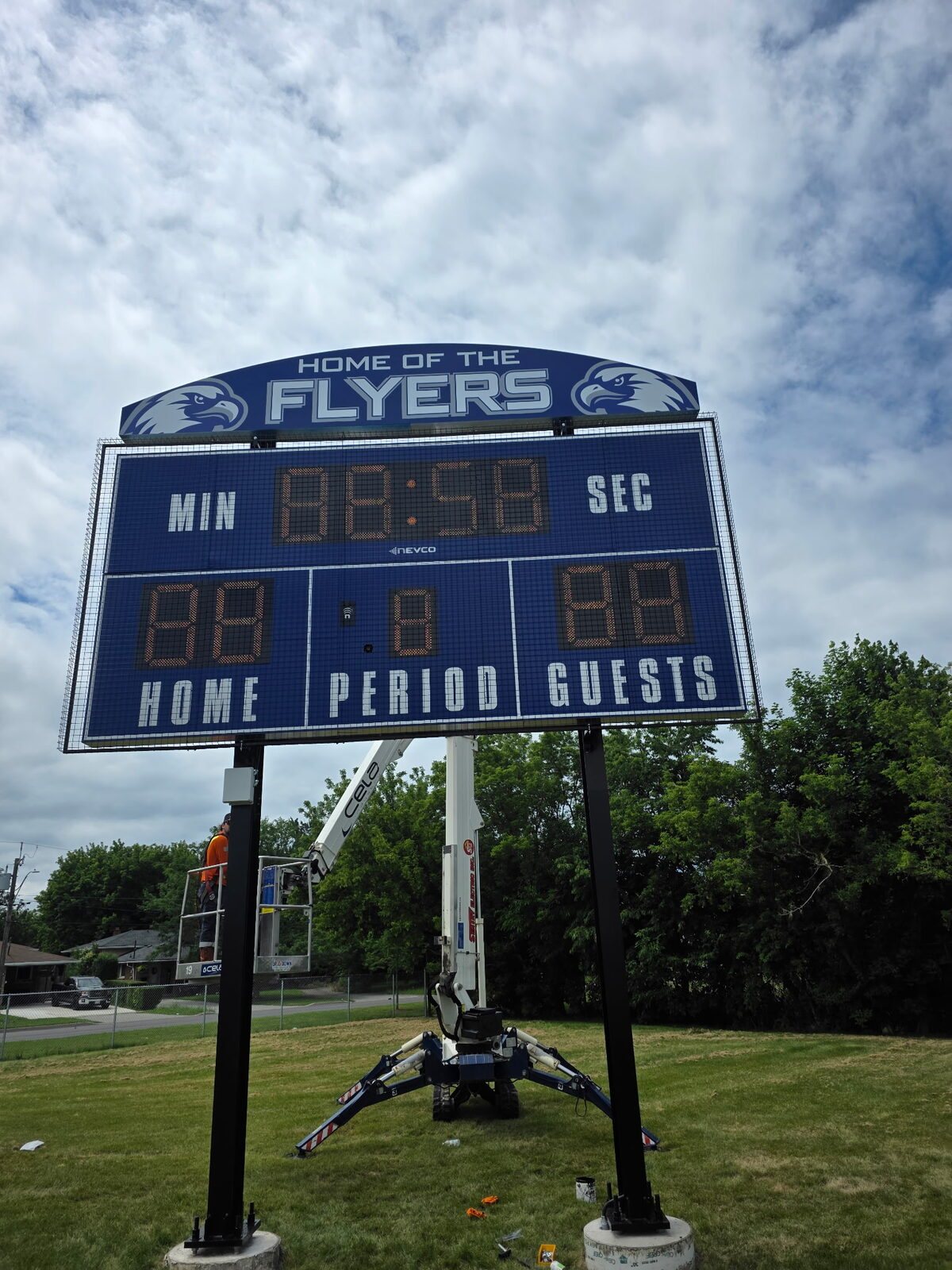 Home of the Flyers scoreboard installation